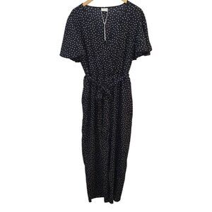 Suki So belted faux wrap Jumpsuit black white polka dot pockets XL New
